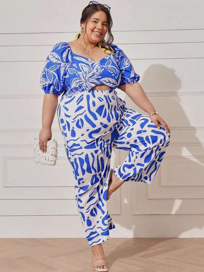 CURVY STREET Short
                        Sleeves Scoop Neck Culotte Jumpsuit