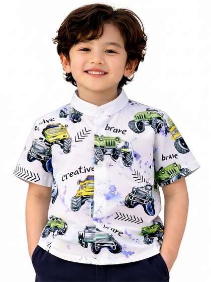 HERE&NOW Unisex Kids
                    Classic Conversational Printed Cotton Shirt
