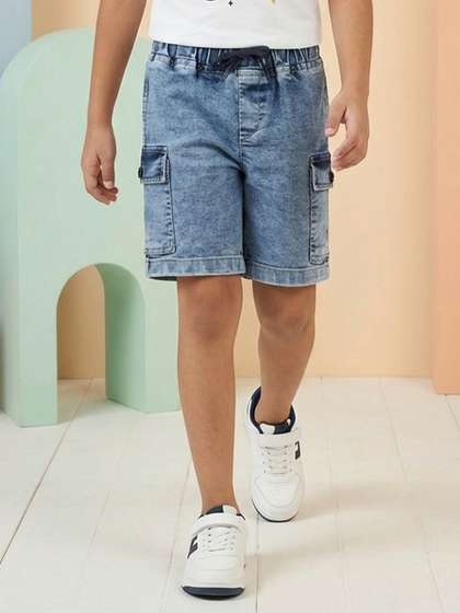 KiddoPanti Boys Cargo
                    Denim Shorts with Flap Pockets & Drawcord Waist