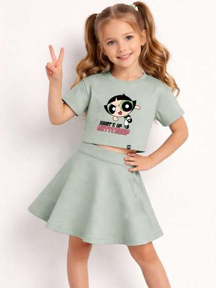 YK X Minute Mirth
                        Girls Printed Top with Skirt