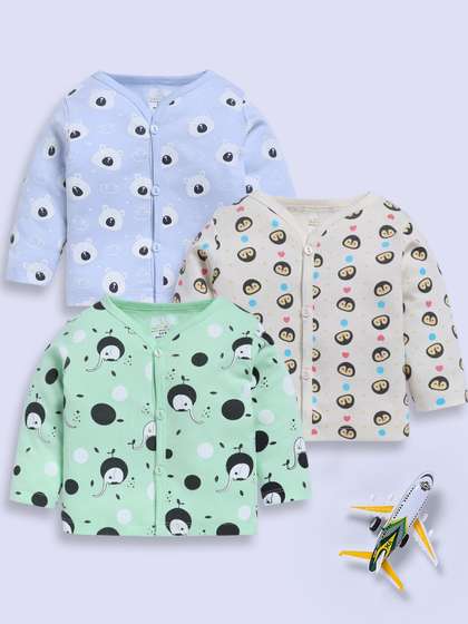 SUPER SQUAD Infants Pack
                    Of 3 Graphic Pure Cotton Long-Sleeve Jhabla
                    Innerwear Vests