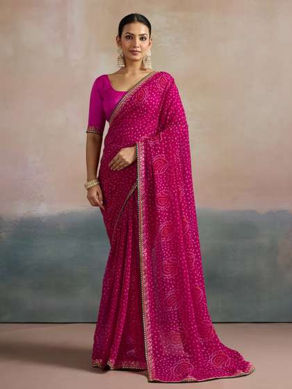 Mitera Bandhani
                        Printed Sequinned Pure Georgette Bandhani Saree