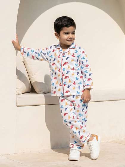 CLAP Boys Bird Print
                    Full Sleeves Pure Cotton Night Suit