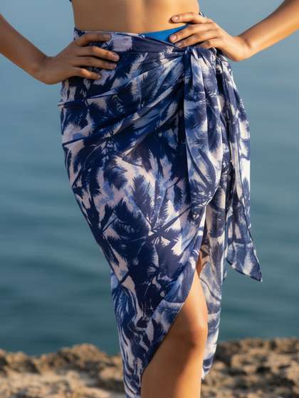 Aoba White Palm Tree
                        Printed Georgette Sarong Swimwear Cover-Up
                        Bottom