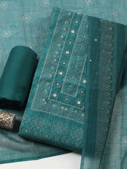 Meena Bazaar Printed
                        Sequinned Linen Unstitched Dress Material