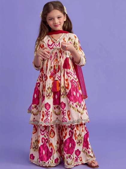 BAESD Girls Printed
                    Regular Kurti with Sharara & With Dupatta