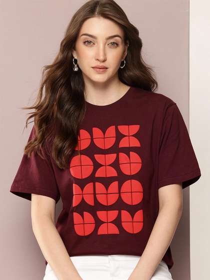 DILLINGER Womens
                          Oversized Short Sleeves Puff Printed T-shirts