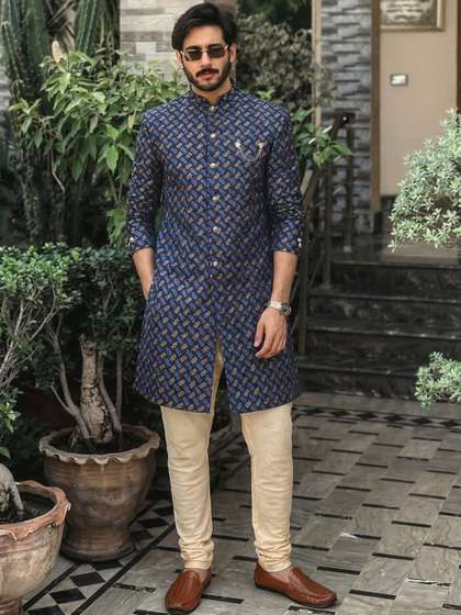 KISAH Men Textured
                        Sherwani Churidar Set