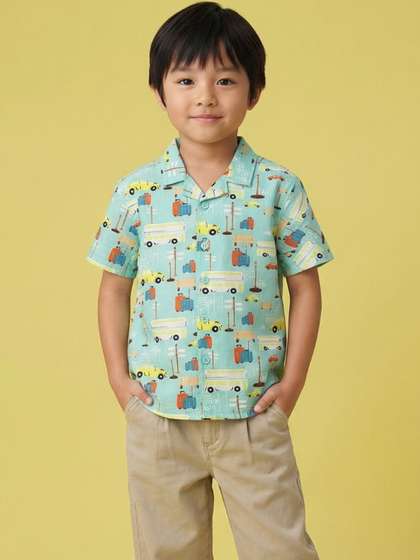 Nauti Nati Boys Pure
                      Cotton Cars Graphic Printed Resort Shirts