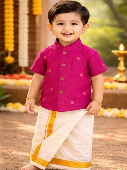 BOONBABIES Boys Mandarin
                    Collar Short Sleeves Shirt