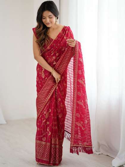 Sangria Floral Woven
                        Design Pure Georgette Sarees With Unstitched
                        Blouse Piece