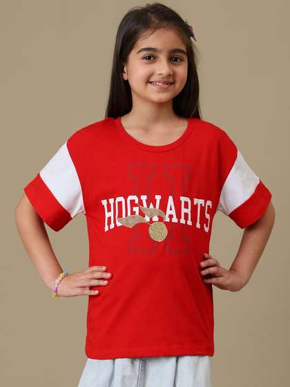 Kids Ville Girls Harry
                    Potter Printed Cotton Round Neck Relaxed Fit
                    Tshirts