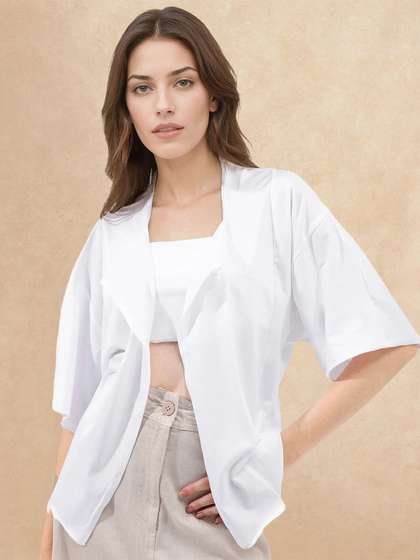 RAREISM Women White
                        Plain Relaxed Fit 3/4Th Sleeve Collarless Shrug
