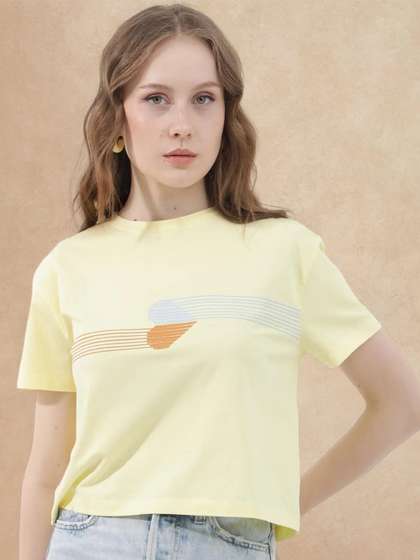 RAREISM Women Yellow
                        Graphic Print Regular Fit Half Sleeve Crew Neck
                        T-Shirt