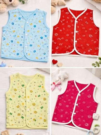 Little Angels Pack of 4
                    Infants Cotton Sleeveless Jhabla- Pure Cotton Vests