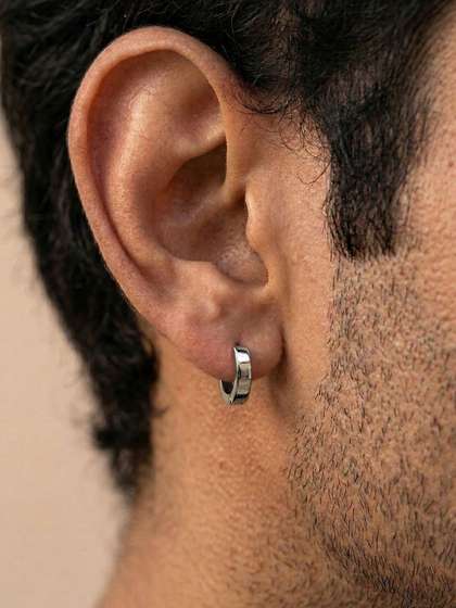 Anouk Men Silver-Plated
                    Stainless Steel Hoop Earrings