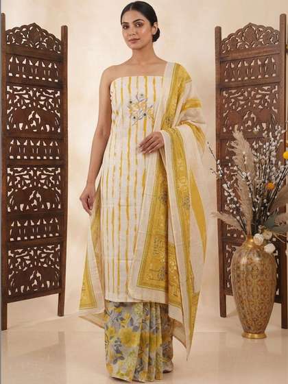 THE WEAVERS SHOP BY
                        RAAVI Embroidered Pure Cotton Unstitched Dress
                        Material