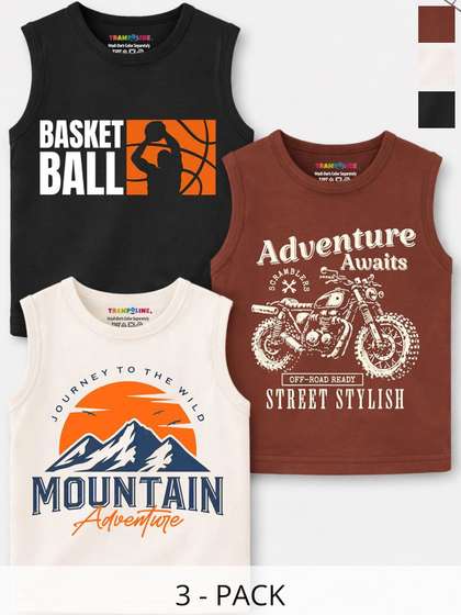 YK X Trampoline Boys
                    Pack Of 3 Sleeveless Printed Tshirts