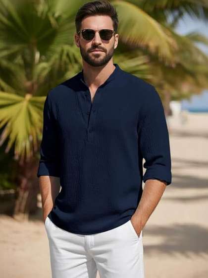 Bellstone Men
                        Mandarin Collar Straight Short Kurta