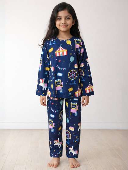 Anthrilo Blue Kids Girls
                    Carnival Circus Long Sleeve Cotton Night Suit