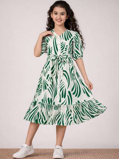 FASHION DREAM Print Fit & Flare Puff Sleeve Dress