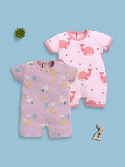 BABY GO Girls Cotton
                    Blend Pack of 2 Rompers