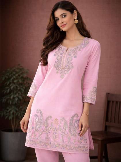 GAGRAT VASTRA Women
                        Floral Embroidered Pure Cotton Kurta with
                        Trousers