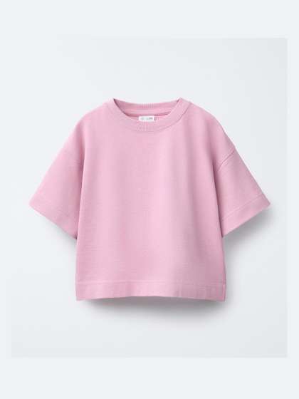 Alan Jones Girls Pink
                      Crop Heavy Gsm Oversized Fit Tshirts