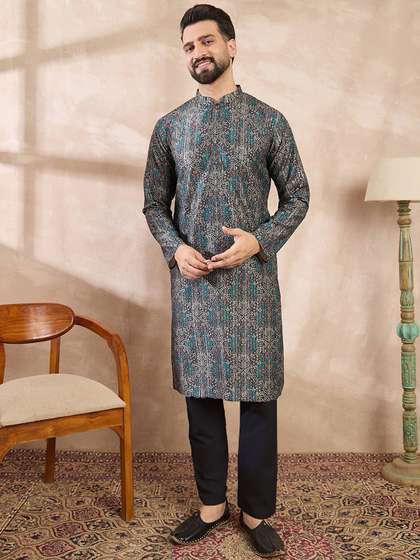 House of Pataudi
                        Printed Mandarin Collar Knee Length Straight
                        Kurta
