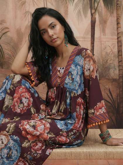 Sangria Floral
                            Printed A-Line Kurta