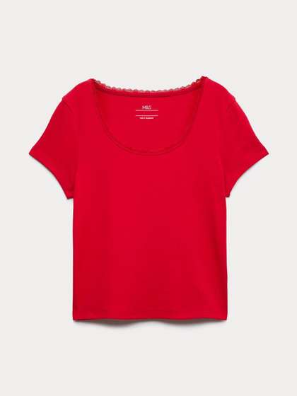 Marks & Spencer
                    Girls Lace Trim Floral Baby Round Neck Short Sleeves
                    T-Shirt