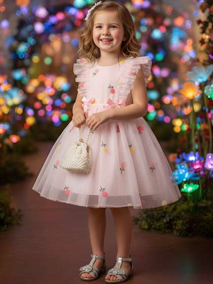 FOSTRIC Infant Girls
                    Colourblocked Puff Sleeve Ruffled Cotton A-Line
                    Dress
