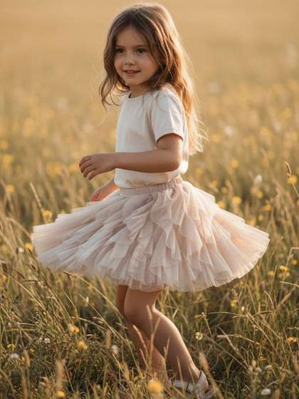 Cot'N Soft Net Knee
                    Length Tiered Skirt