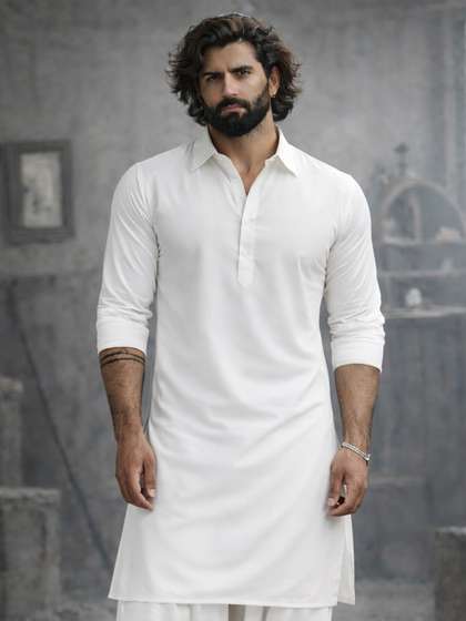 VASTRAMAY Men Satin
                        Blend Pathani Kurta