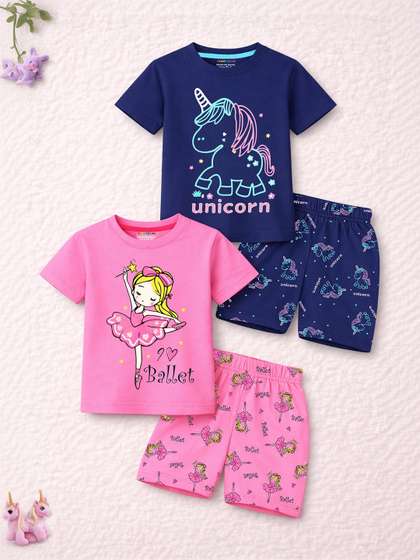 YK X Trampoline
                        Girls Printed T-shirt with Shorts
