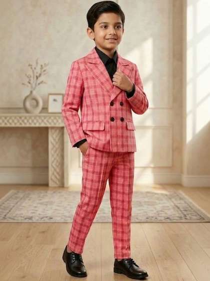 QMQ Checked Notched
                      Lapel 3 Piece Blazer and Trousers Suits