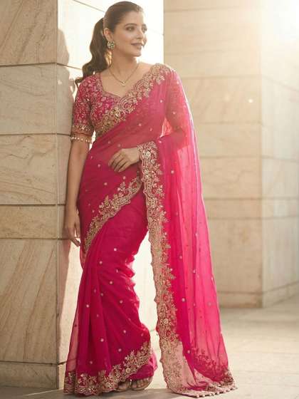 Kalista Ethnic
                          Motifs Embroidered Satin Saree