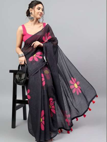 SAMANTHA Floral
                        Linen Blend Tussar Saree