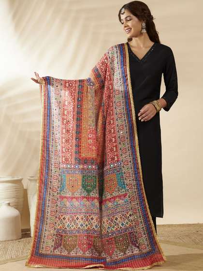 HANDICRAFT PALACE
                      Ethnic Motifs Embroidered Dupatta with Sequinned