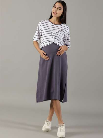 PURPLE FLAUNT
                        Striped Layered Maternity A-Line Midi Dress
