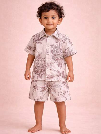 LITTLE APPLE Unisex Kids
                    Printed Shirt Collar Organic Cotton Shirt With
                    Shorts