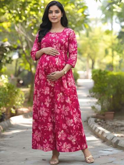 Asenne Floral
                        Printed Cotton Maternity Maxi Dress with Both
                        Side Feeding Zip