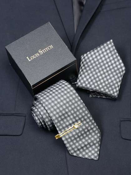 LOUIS STITCH Men Checked
                    Italian Silk Necktie Accessory Gift Set