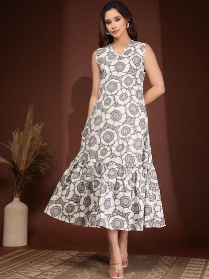 DAEVISH Floral Print
                        Fit & Flare Midi Dress