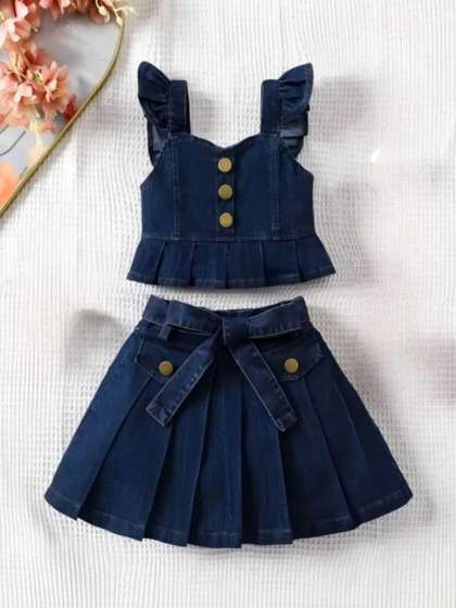 I NAINA DRESSES
                          Infant Girls Square Neck Pure Silk Top with
                          Skirt