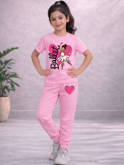 HERE&NOW Girls
                      Printed T-Shirt & Track Pant Set