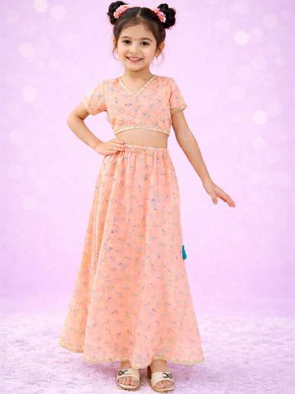 HERE&NOW girls Mint
                    Blossom Floral Printed Lehenga Choli Set