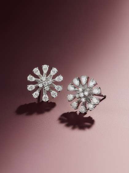 MAEJOY Floral Lab
                        grown diamond 92.5 Sterling Silver 18KT Rhodium
                        plated stud earrings