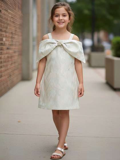 Lagorii Girls Floral
                    Embellished Off-Shoulder Neck A-Line Dress