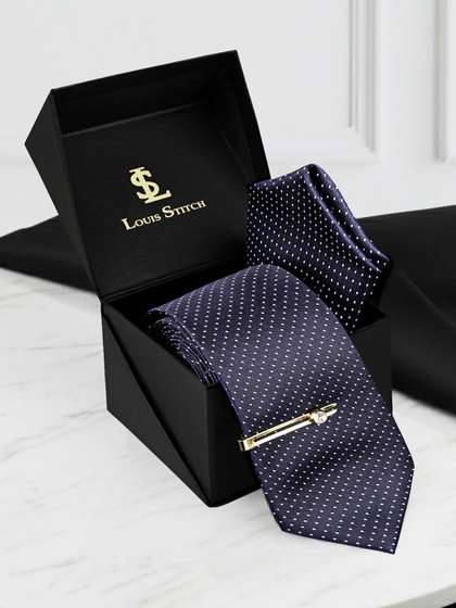 LOUIS STITCH Men Blue
                      Premium Tie Set with Pocket Square & Golden
                      Tie Pin